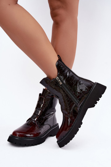 Botines aislados para mujer con efecto charol T.Sokolski Z26-501 burdeos 2