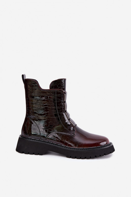 Botines aislados para mujer con efecto charol T.Sokolski Z26-501 burdeos