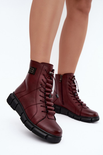 Botines aislados para mujer de piel sintética color burdeos Savelia