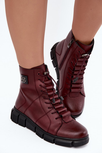 Botines aislados para mujer de piel sintética color burdeos Savelia 2