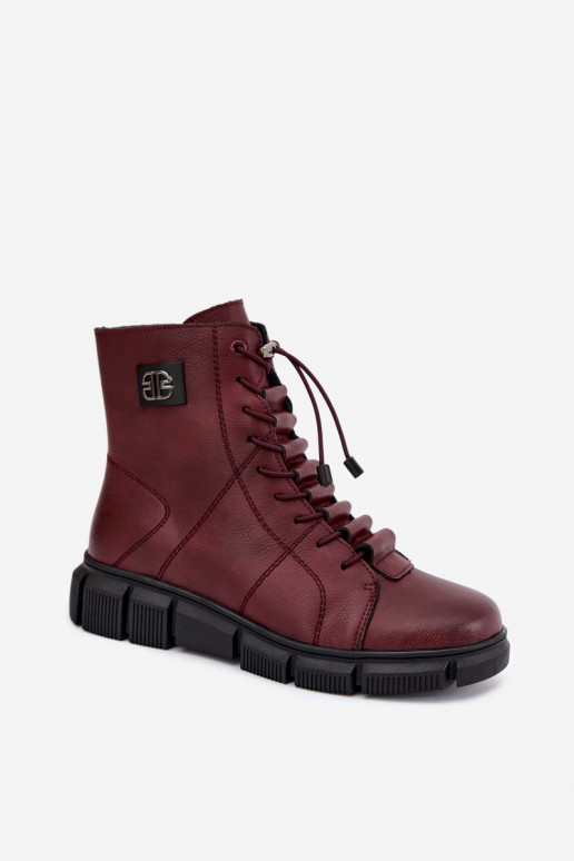 Botines aislados para mujer de piel sintética color burdeos Savelia