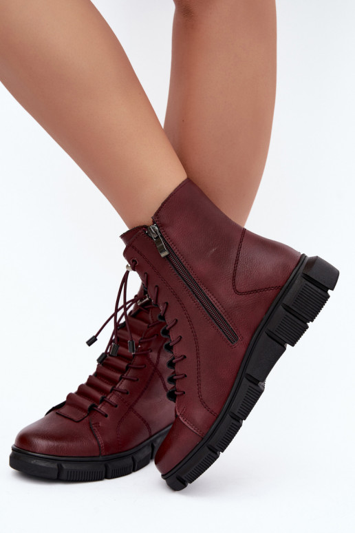Botines aislados para mujer de piel sintética color burdeos Savelia