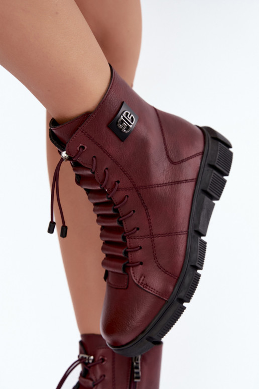 Botines aislados para mujer de piel sintética color burdeos Savelia