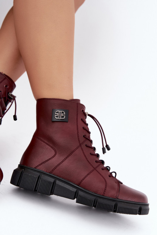 Botines aislados para mujer de piel sintética color burdeos Savelia