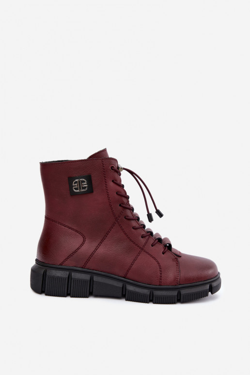 Botines aislados para mujer de piel sintética color burdeos Savelia