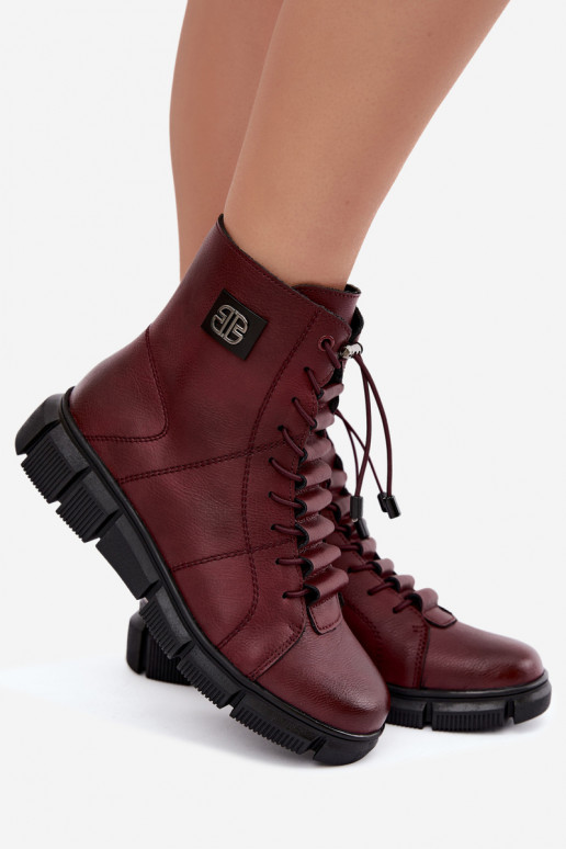 Botines aislados para mujer de piel sintética color burdeos Savelia