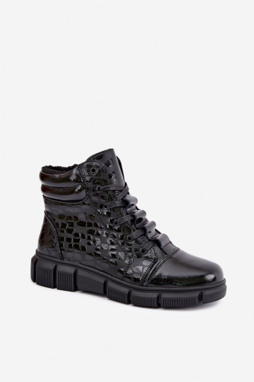 Botines aislados para mujer de piel sintética con efecto charol negro Canelia
