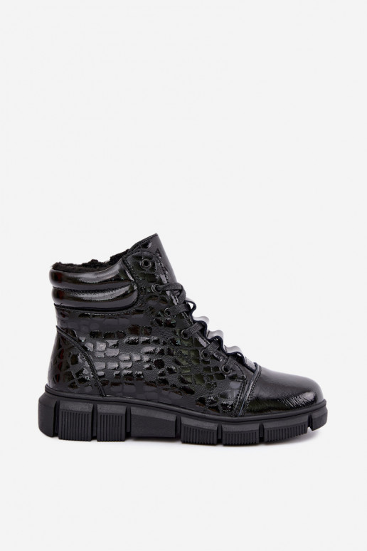 Botines aislados para mujer de piel sintética con efecto charol negro Canelia