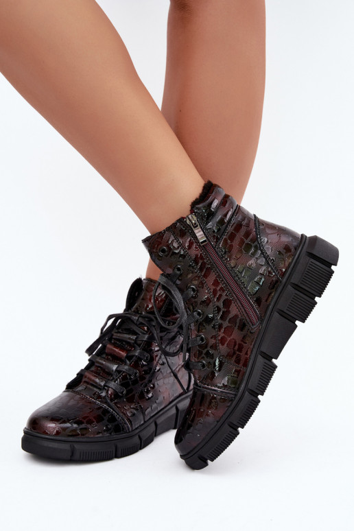 Botines aislados para mujer de piel sintética con efecto charol burdeos Canelia