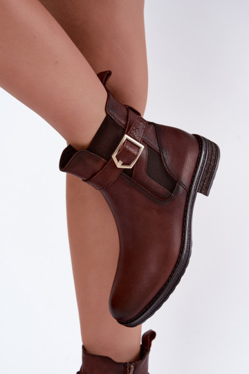 Botines aislados para mujer de piel sintética con hebillas Sergio Leone BT-43 marrón