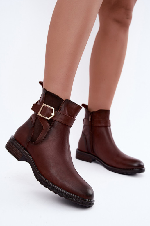 Botines aislados para mujer de piel sintética con hebillas Sergio Leone BT-43 marrón