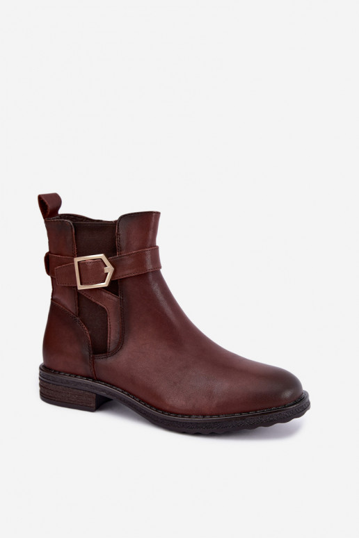 Botines aislados para mujer de piel sintética con hebillas Sergio Leone BT-43 marrón