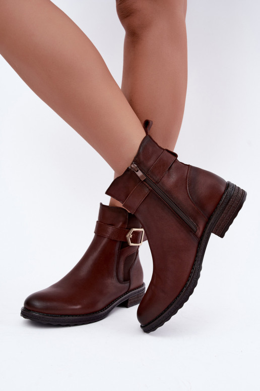 Botines aislados para mujer de piel sintética con hebillas Sergio Leone BT-43 marrón