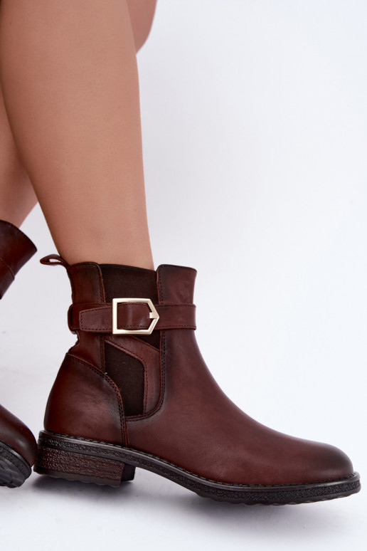 Botines aislados para mujer de piel sintética con hebillas Sergio Leone BT-43 marrón