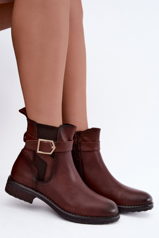 Botines aislados para mujer de piel sintética con hebillas Sergio Leone BT-43 marrón