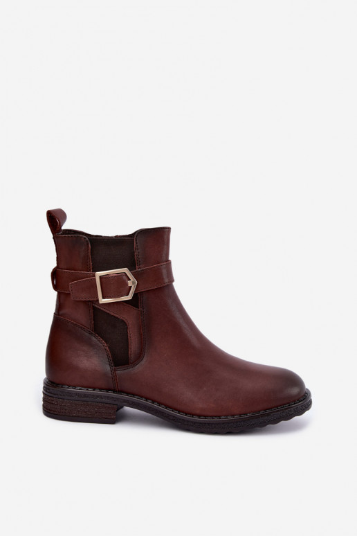 Botines aislados para mujer de piel sintética con hebillas Sergio Leone BT-43 marrón