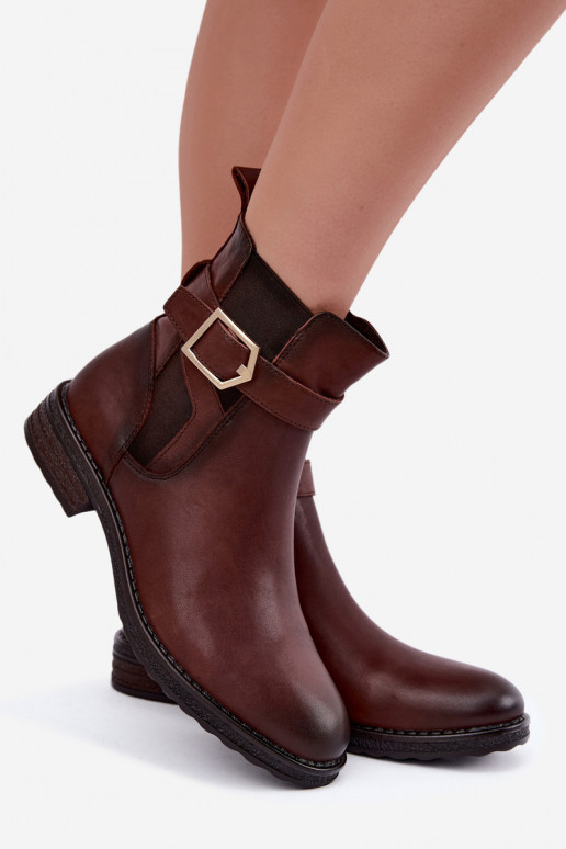 Botines aislados para mujer de piel sintética con hebillas Sergio Leone BT-43 marrón