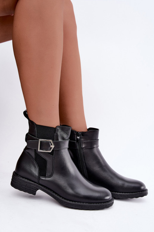 Botines aislados para mujer de piel sintética con hebillas Sergio Leone BT-43 negro