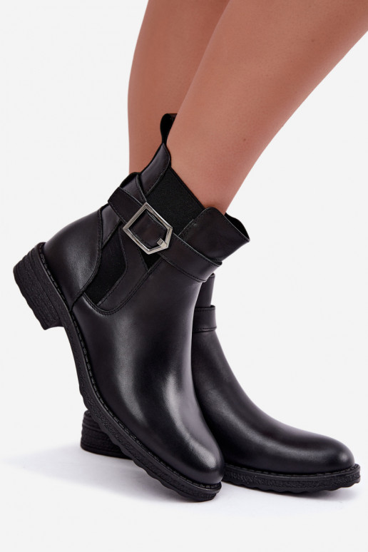 Botines aislados para mujer de piel sintética con hebillas Sergio Leone BT-43 negro