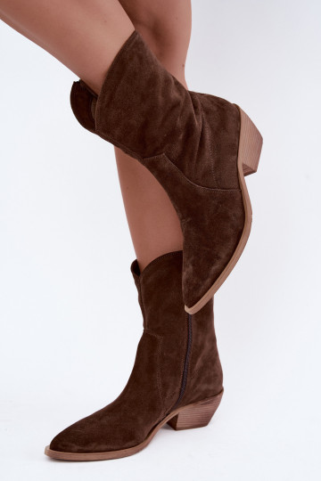 Botas aisladas de ante sintético estilo vaquero Zazoo 4311 en color chocolate