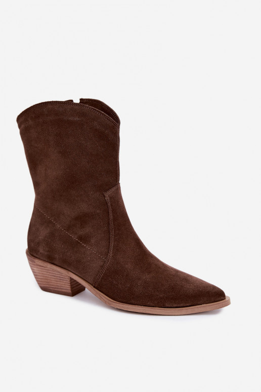 Botas aisladas de ante sintético estilo vaquero Zazoo 4311 en color chocolate