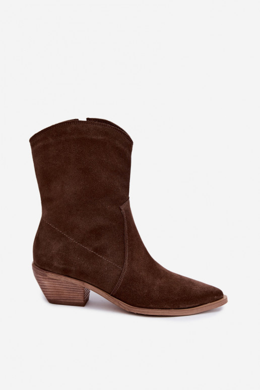 Botas aisladas de ante sintético estilo vaquero Zazoo 4311 en color chocolate