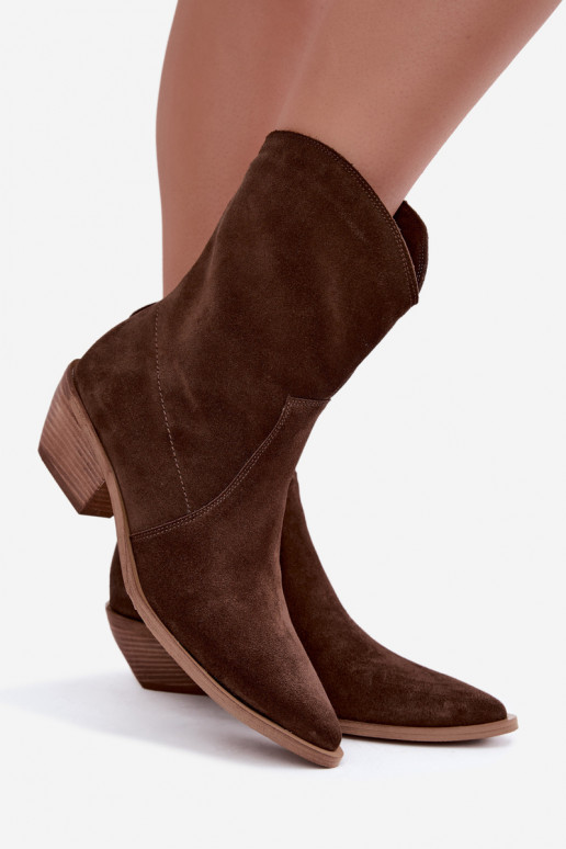 Botas aisladas de ante sintético estilo vaquero Zazoo 4311 en color chocolate