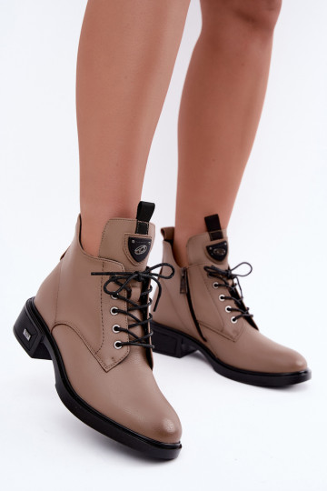 Botines de cuero con adornos Vinceza 133145 en color arena