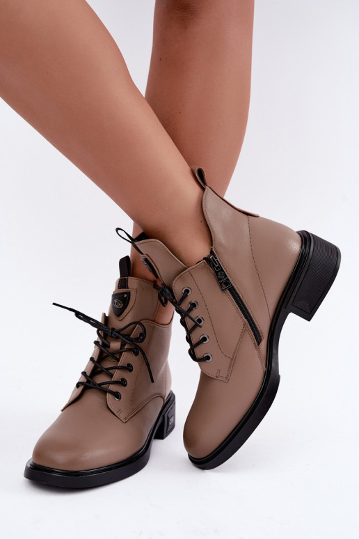 Botines de cuero con adornos Vinceza 133145 en color arena