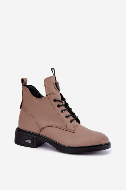 Botines de cuero con adornos Vinceza 133145 en color arena