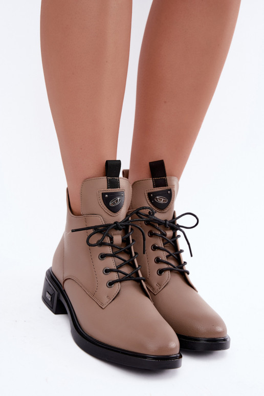 Botines de cuero con adornos Vinceza 133145 en color arena