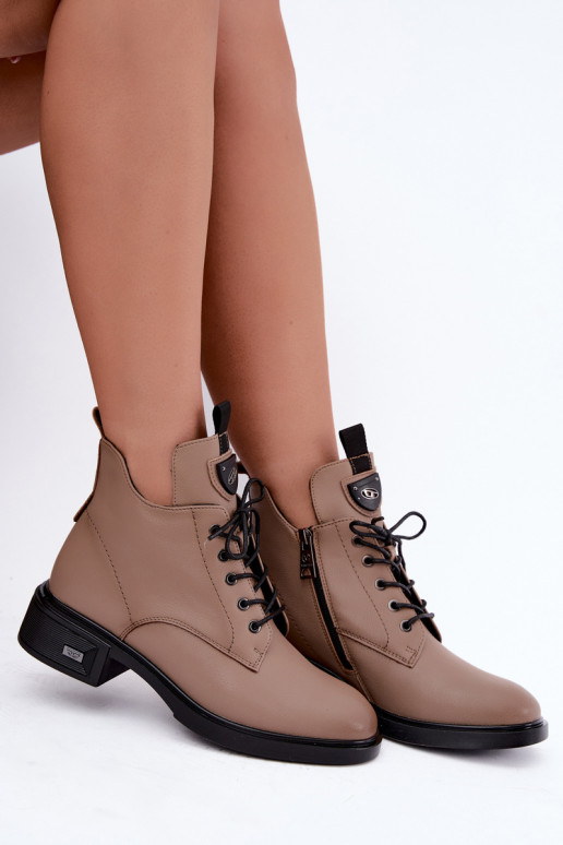 Botines de cuero con adornos Vinceza 133145 en color arena