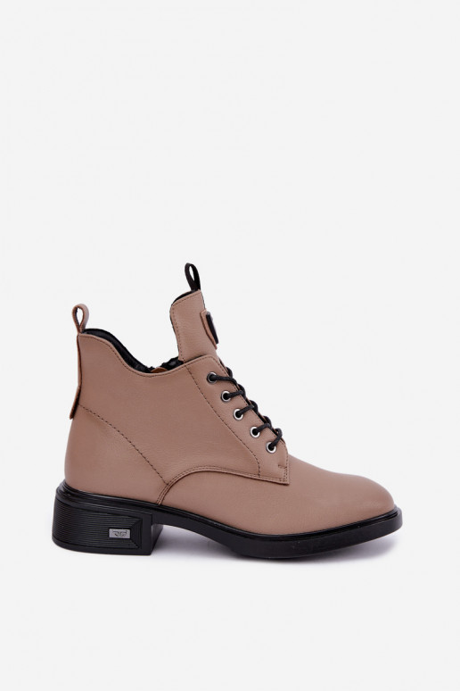 Botines de cuero con adornos Vinceza 133145 en color arena
