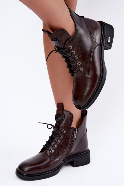 Botines de cuero con adornos Vinceza 133145 en color chocolate