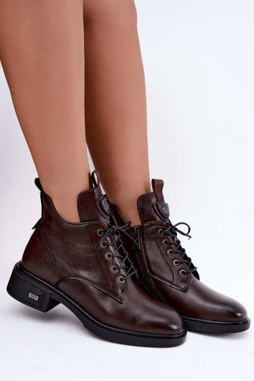 Botines de cuero con adornos Vinceza 133145 en color chocolate