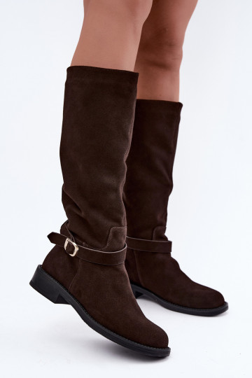 Botas altas de ante sintético con hebillas Vinceza Czekolado