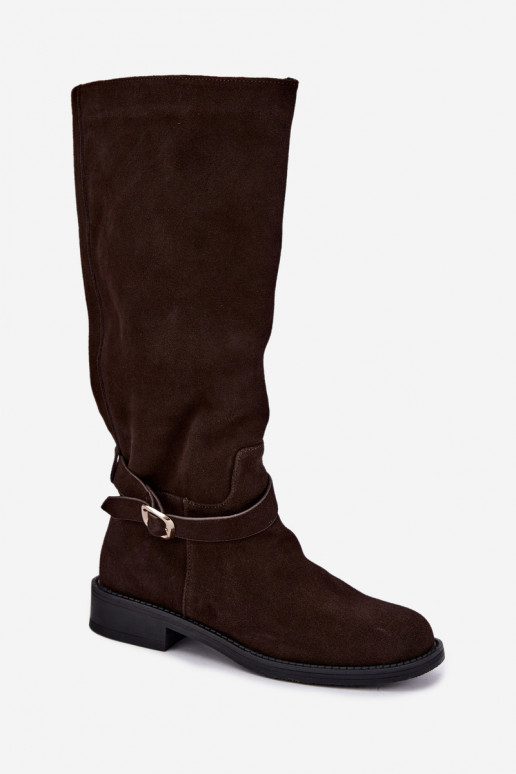 Botas altas de ante sintético con hebillas Vinceza Czekolado