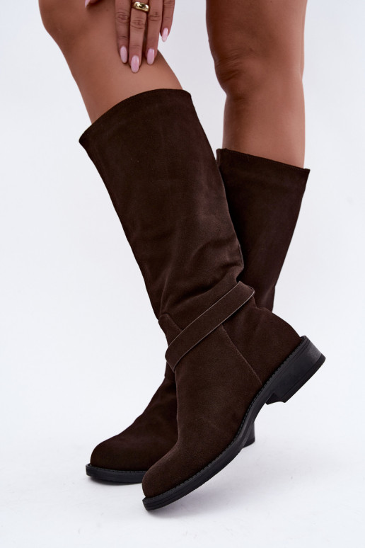 Botas altas de ante sintético con hebillas Vinceza Czekolado