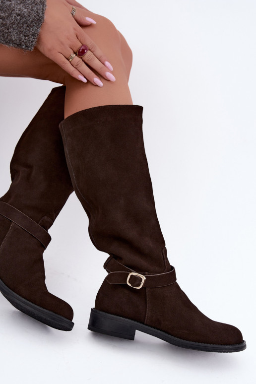 Botas altas de ante sintético con hebillas Vinceza Czekolado