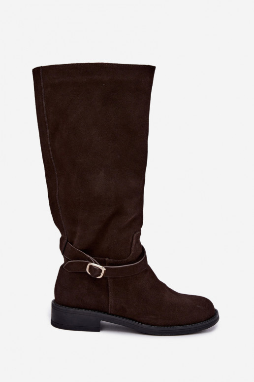 Botas altas de ante sintético con hebillas Vinceza Czekolado
