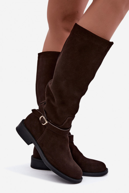 Botas altas de ante sintético con hebillas Vinceza Czekolado