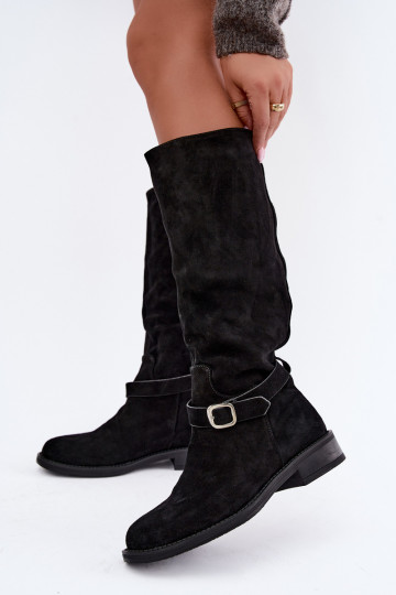 Botas altas de ante sintético con hebillas Vinceza negras 2