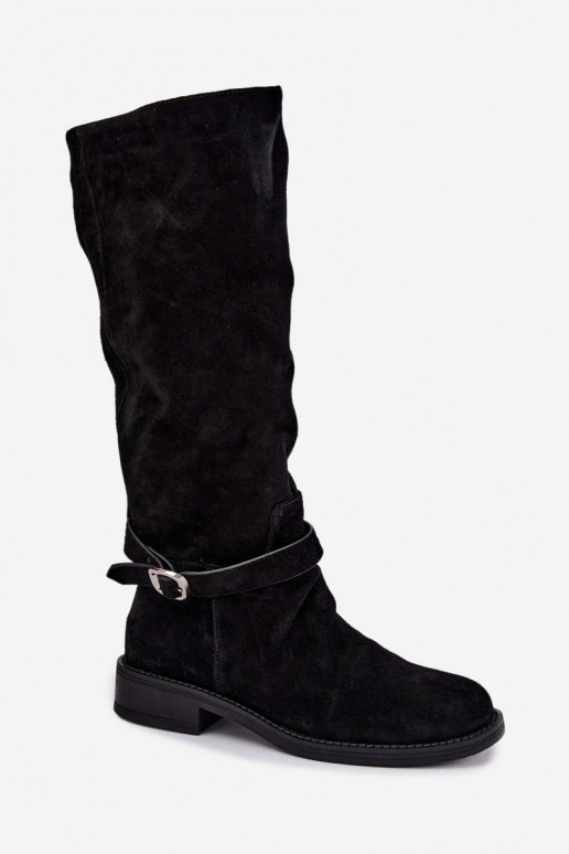 Botas altas de ante sintético con hebillas Vinceza negras