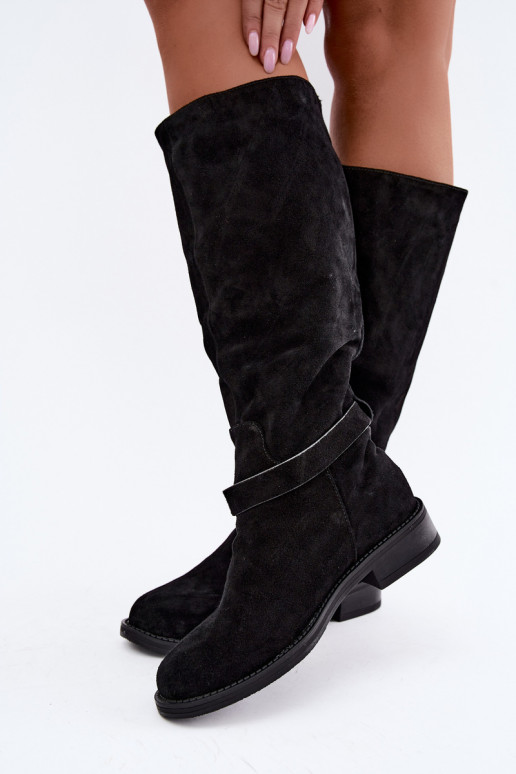 Botas altas de ante sintético con hebillas Vinceza negras