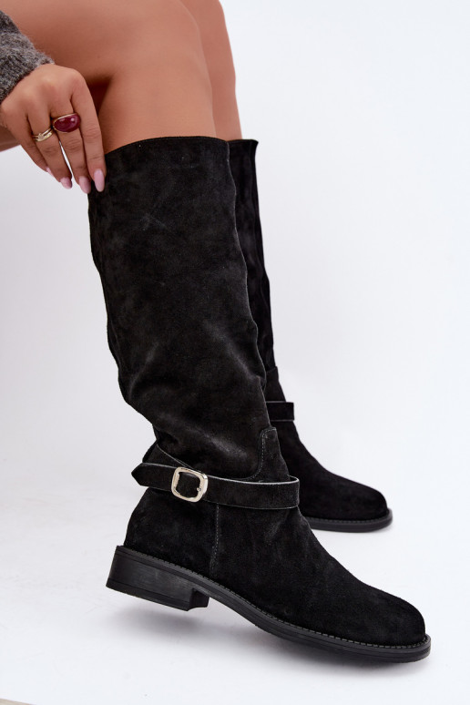 Botas altas de ante sintético con hebillas Vinceza negras