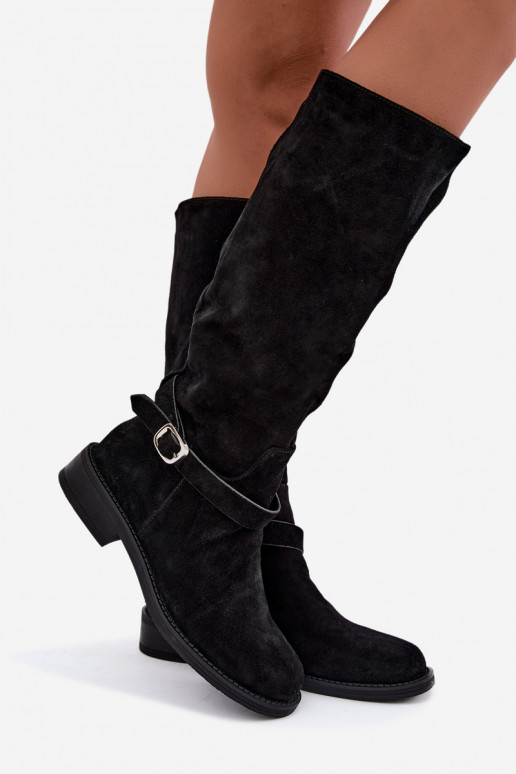 Botas altas de ante sintético con hebillas Vinceza negras