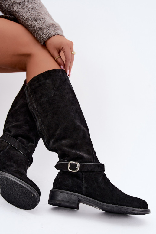 Botas altas de ante sintético con hebillas Vinceza negras