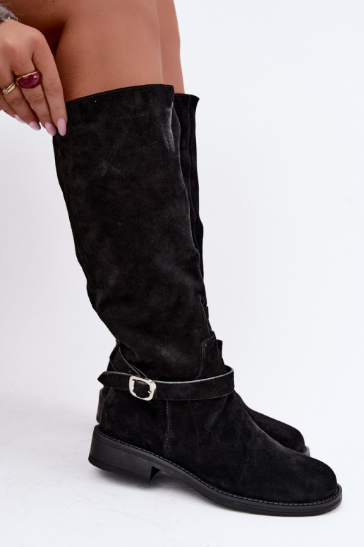 Botas altas de ante sintético con hebillas Vinceza negras