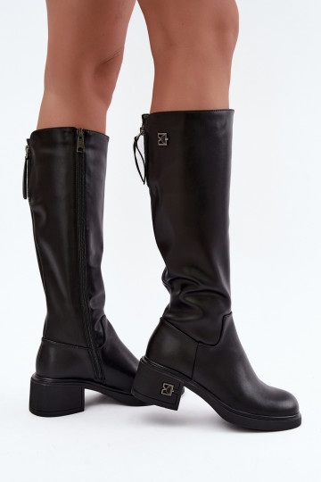 Botas altas aisladas de cuero natural Vinceza negros 2