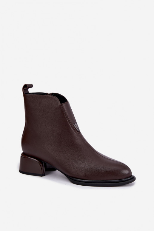 Botines aislados para mujer de cuero natural con tacones bajos Vinceza Czekolado